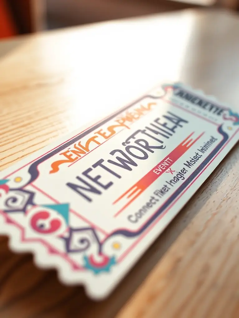 A close-up shot of a ticket for the Entrepreneur Networking Event, emphasizing the opportunity to connect with like-minded individuals and expand professional networks.