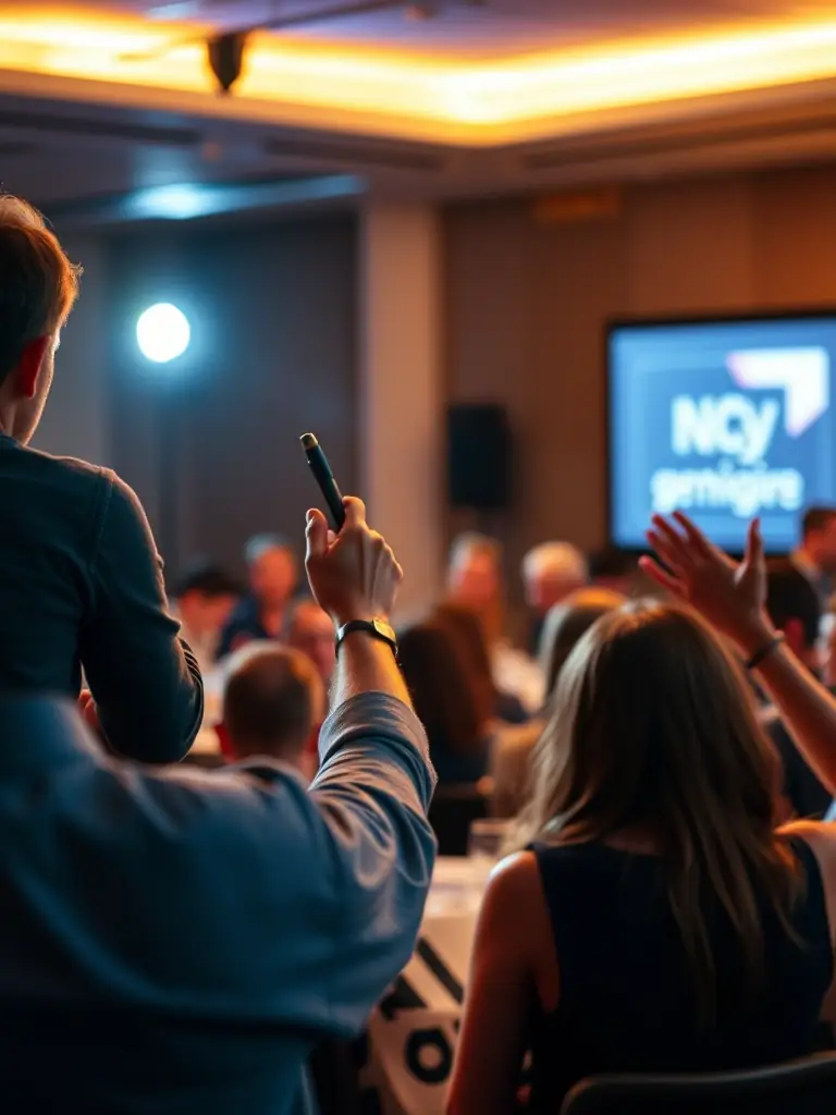 A speaker presenting at the Networking Masterclass, with engaged entrepreneurs taking notes and participating in discussions, highlighting a dynamic learning environment.