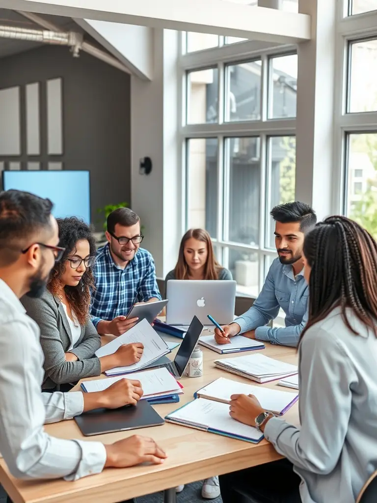 A group of entrepreneurs actively participating in the Business Collaboration Workshop, showcasing teamwork, communication, and partnership building.